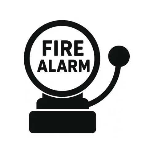 Black and white fire alarm icon with lever.