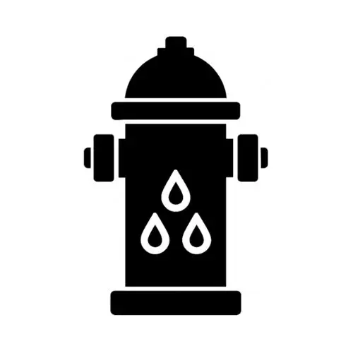 Black silhouette of a fire hydrant with water droplets icon.