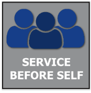 Icon of three blue people with 'Service Before Self' text below.