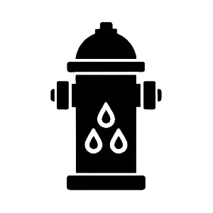 Black silhouette of a fire hydrant with water drops.