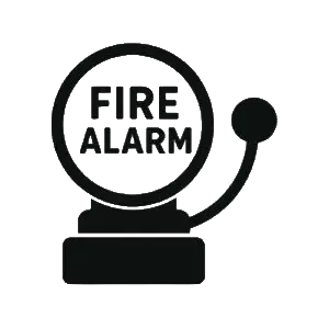 A black fire alarm bell with a pull lever.