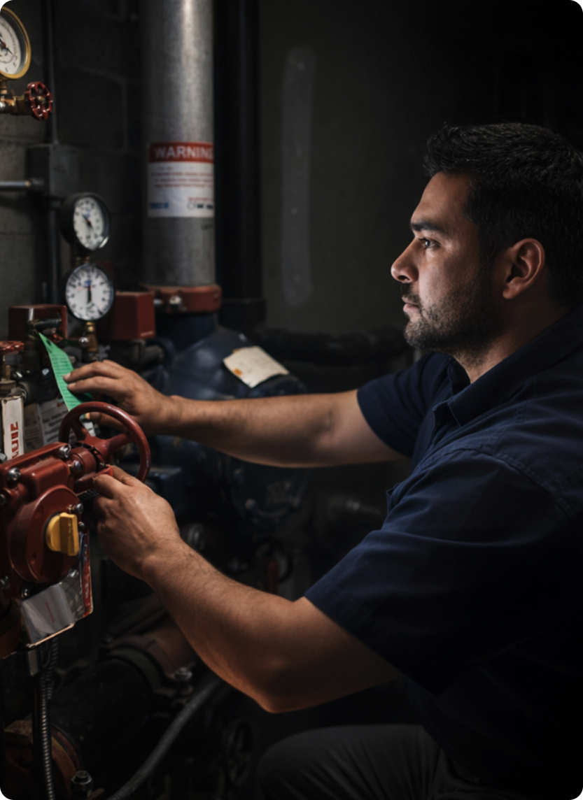 Man operating vintage machinery with focused expression.