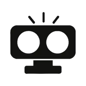 Icon of a robot head with two large eyes and antenna-like lines.