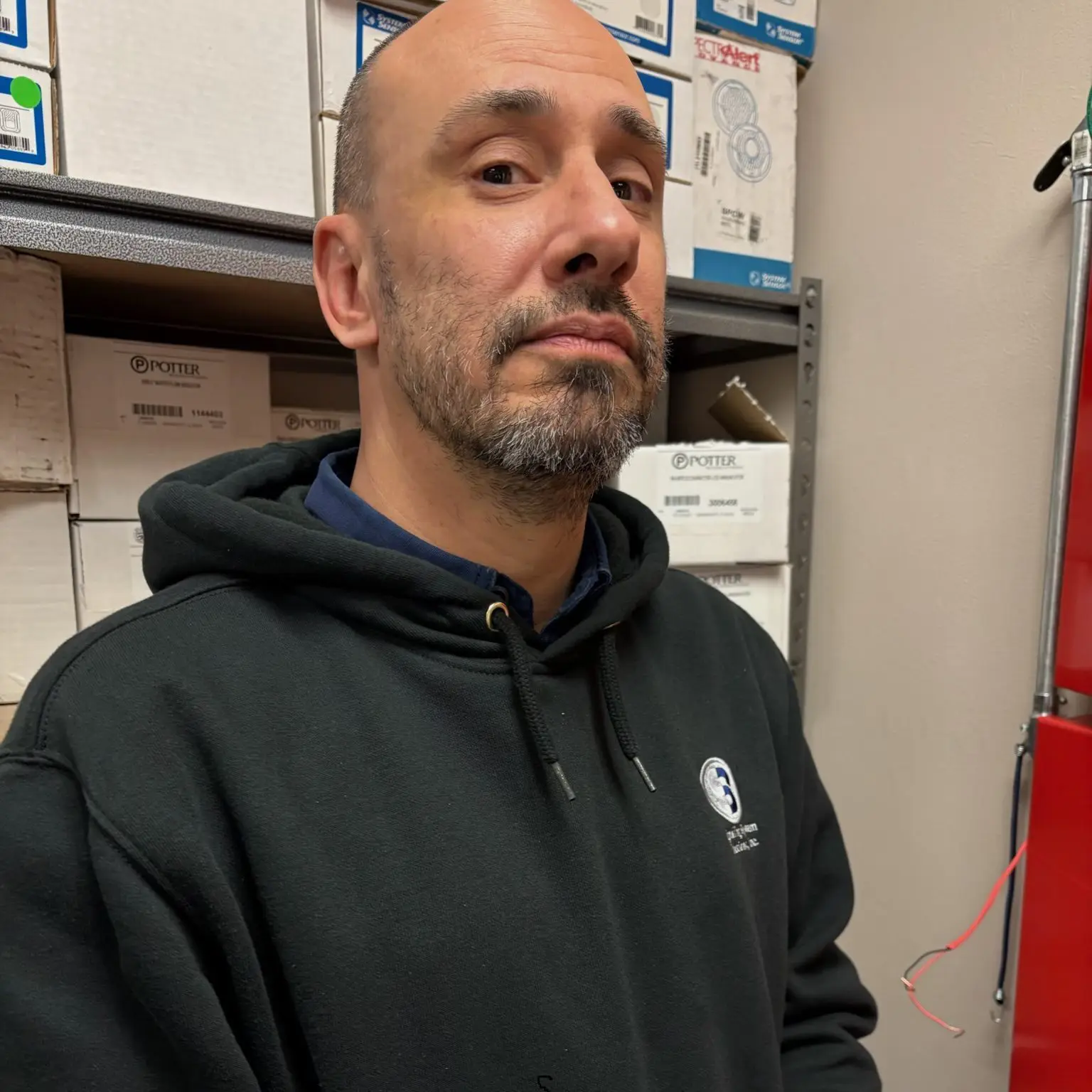 Bearded man wearing black hoodie