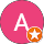A pink circular icon with a white 'A' and an orange star badge.
